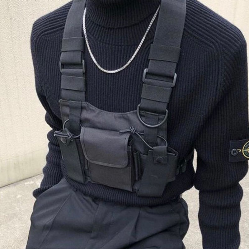 Men/'s Multipurpose Chest Bag Vest Chest Rig Bag Hip Hop Waistcoat Waterproof