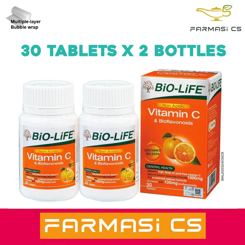 BioLife NonAcidic Vitamin C & Bioflavonoids 30 Tablets x 2 Bottles