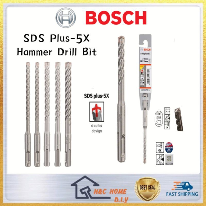 BOSCH & AKODA SDS Plus-5X 4 Cutter Design Hammer Drill Bit For Masonry ...