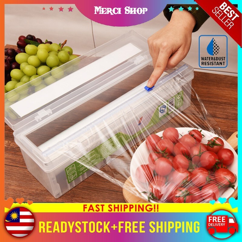 Cling Film Cutter Box Plastic Food Wrap Dispenser with Slide Cutter