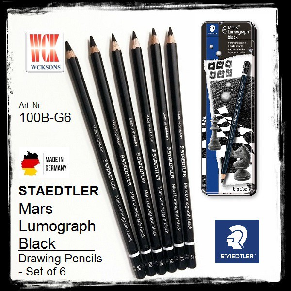 STAEDTLER Mars Lumograph black 100B G6 artists pencil SET 1x8B 2x2B 1x6B 2x4B 