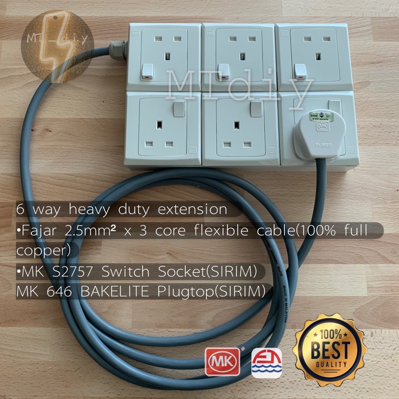 Heavy Duty 6 Way Trailing Socket Extension C W Fajar 2 5mm X 3 Core Flexible Cable Mk S2757 Sso Shopee Malaysia