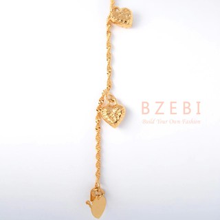 BZEBI 18k Gold Plated Heart Charm Bracelet with Little Bell Elegant Women's Fashion Jewelry Birthday Gift 399b #3
