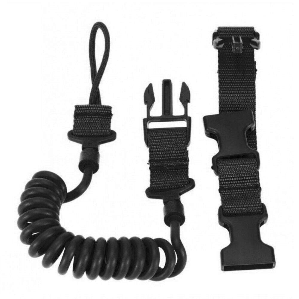 Tactical Molle ElasticPistol Lanyard Sling Gun Secure Spring Rope Quick Release 
