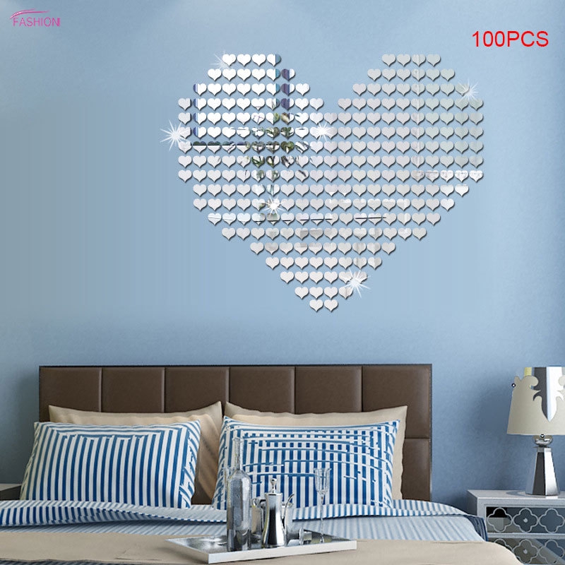 UK/_ EG/_ 10Pcs//set Love Heart 3D Mirror Wall Art Sticker Decal Removable Home Dec