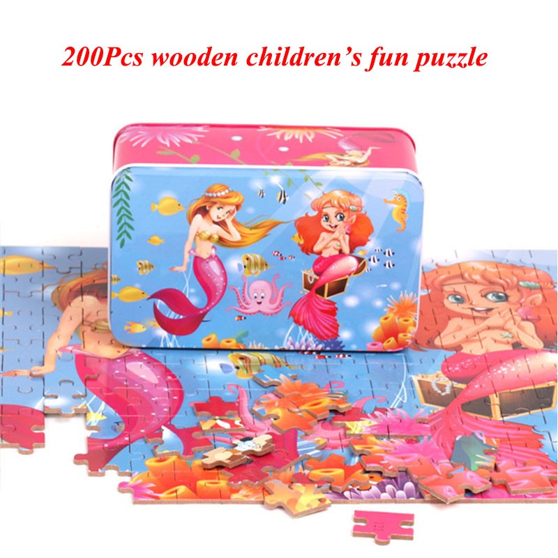 200pcs Wooden Jigsaw Puzzles for Kids Age 25 Year Mermaid Preschool