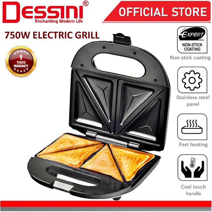 DESSINI ITALY Double Sided Electric Pizza Panini Waffle Sandwich Maker Toaster Barbecue BBQ Grill Non-Stick Baking Pan