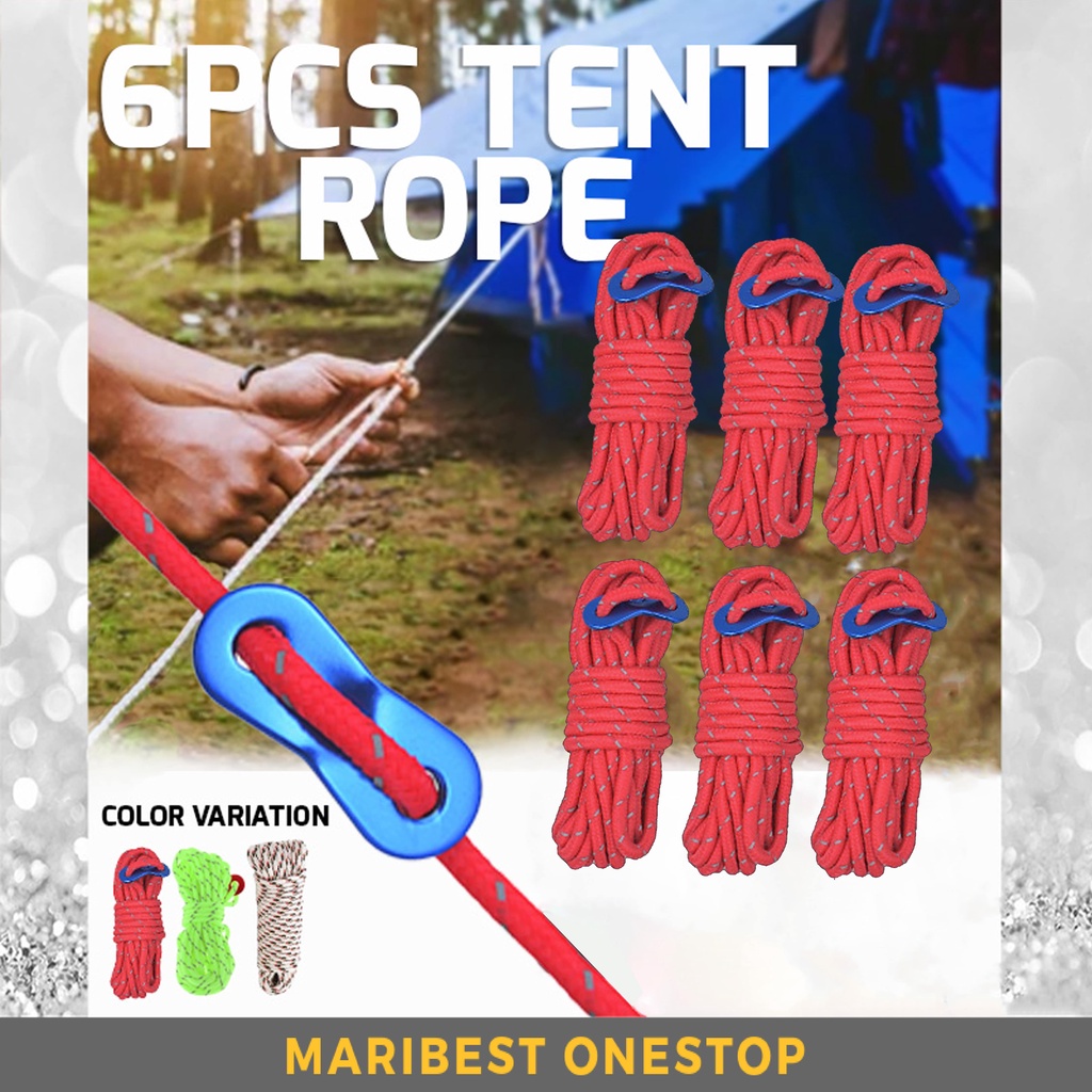 6Pc Tent Guy Line Ropes Reflective Cord Tent Guide Nylon Rope Paracord Guy Ropes Tensioners for