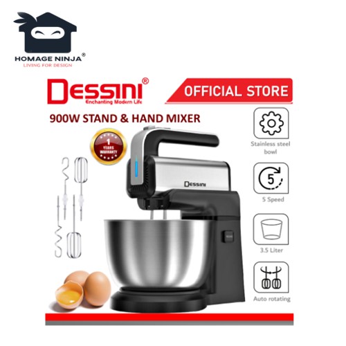 🔥PROMOTION🔥 DESSINI ITALY 5 Speed Electric Stand Mixer Hand Egg Blender Grinder Whisk 3.5L Bowl Pengadun Bancuh Telur