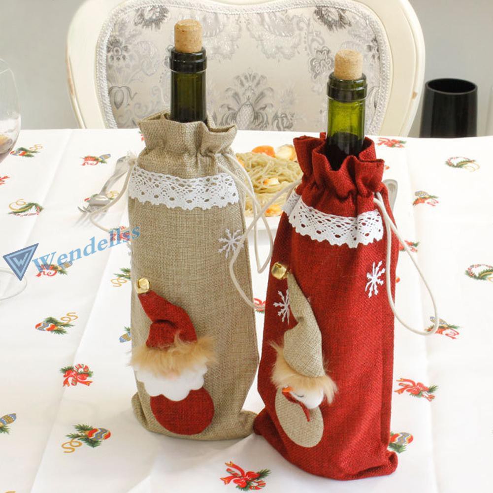 Wd ღred Wine Bottle Cover Linen Bag Champagne Bottle Dinner Table