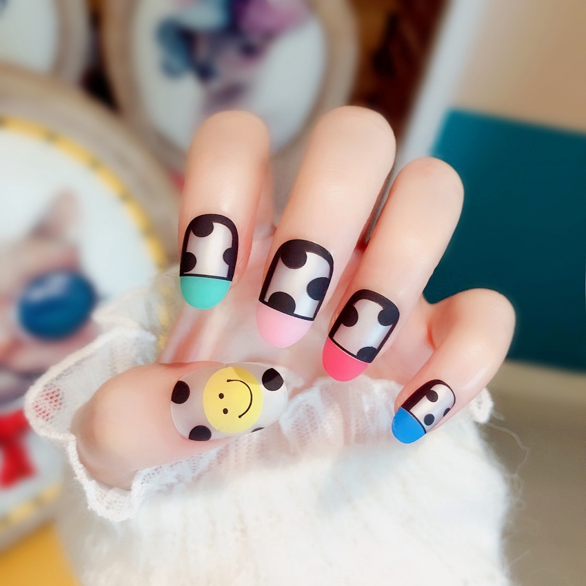 Sweet Girls False Nails With Design Cute Pig Pink Fake Nails Black