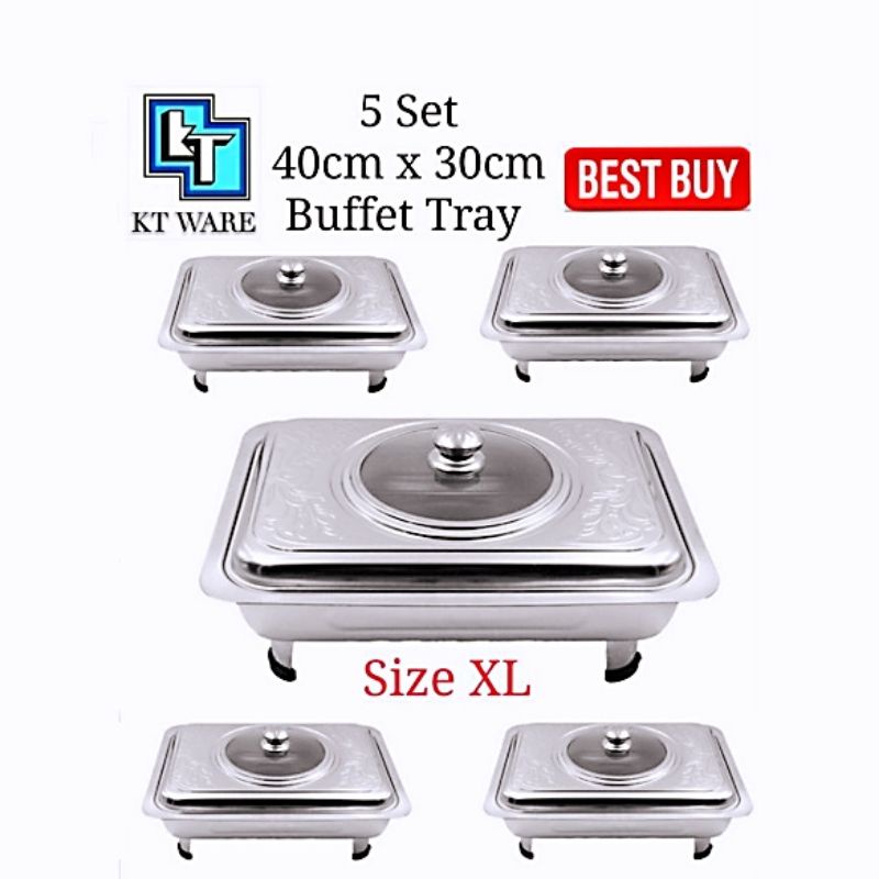 KT WARE  5set 40x30 cm S/S  buffet set catering tray  embossed food pan food tray Warmer serving tray berkas lauk