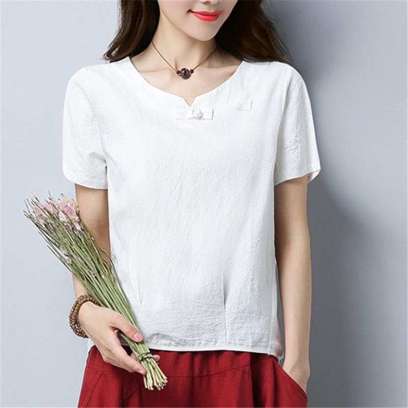 Summer Women Cotton Shirts Short Sleeve 