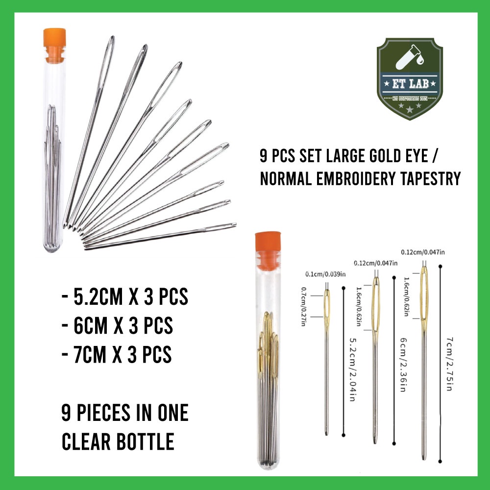9 Pcs Set Gold Large Eye Needle Embroidery Tapestry Knitters blunt Wool Needles Darning Threading Metal Sewing DIY