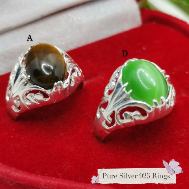 Cincin Perak 925 Batu Tiger eye/cat eye/Jade/Agate