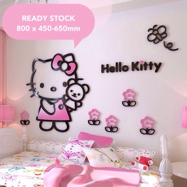 Ready Stock Hello Kitty 3d Acrylic Diy Wall Sticker Wallpaper Decor