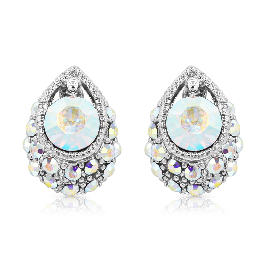 Boucles D'oreilles Clips – Cristaux Aurore Boréale – Alliage Doré 2 Microns – Occasion