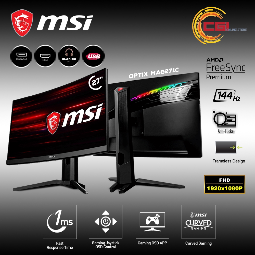 Msi Optix Mag271c Monitor 27 Gaming Monitor Curved 144hz 1ms Va Shopee Malaysia