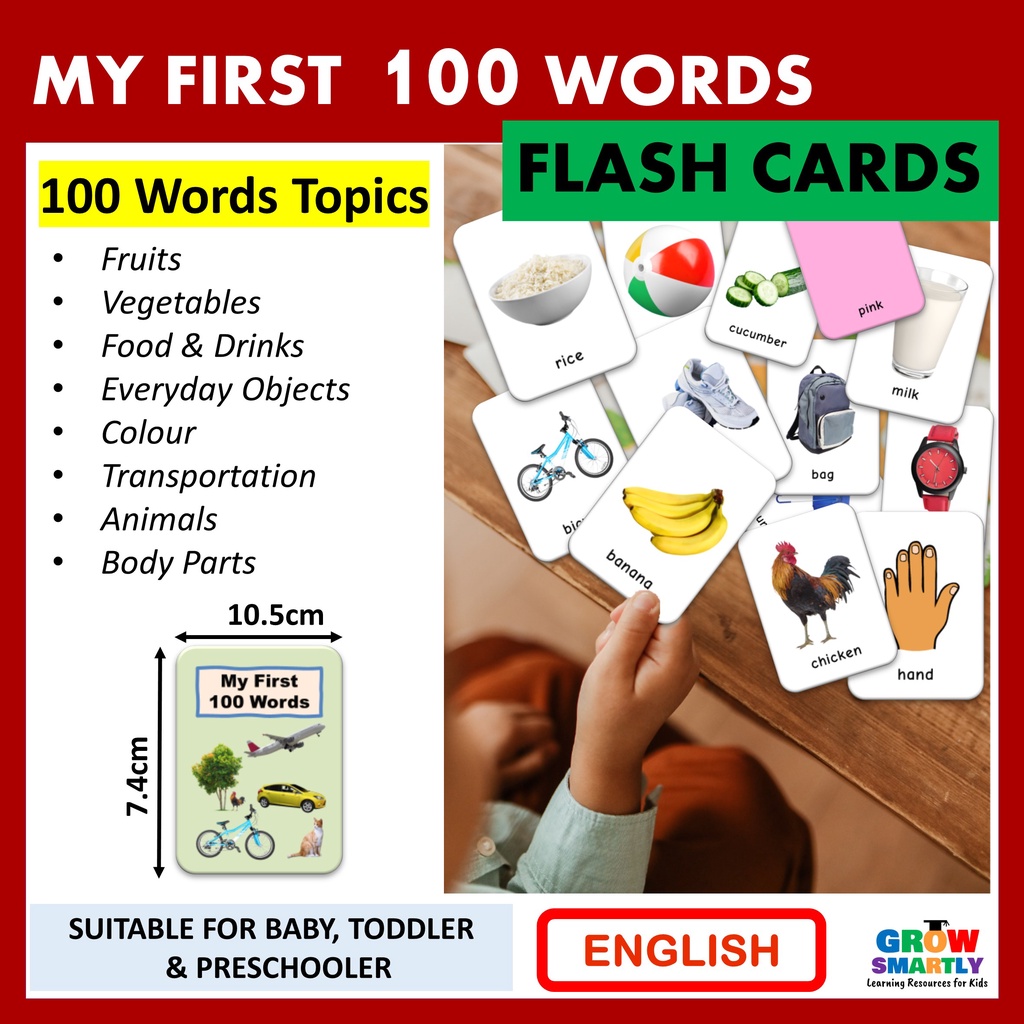 First 100 Words Flash Card Early Learning Flash Card for Baby Flash