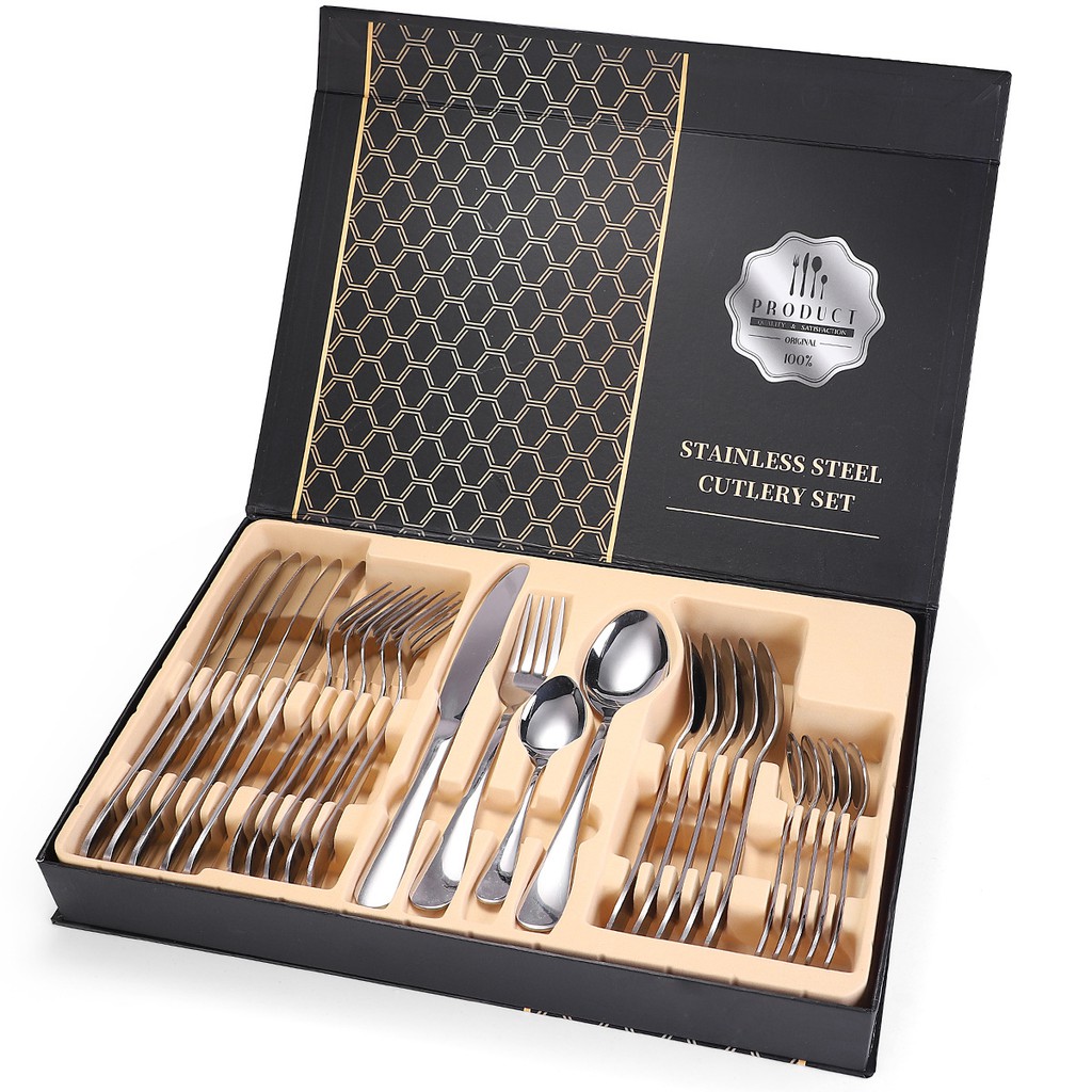 Stainless Steel Rose Gold 24 Piece Cutlery Set Knife Fork Spoon Tea Spoon Beautiful