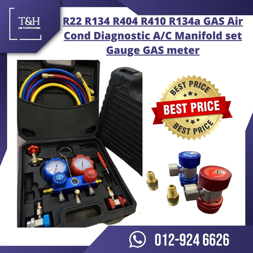 R22 R134 R404 R410 R134a GAS Air Cond Diagnostic A/C Manifold set Gauge