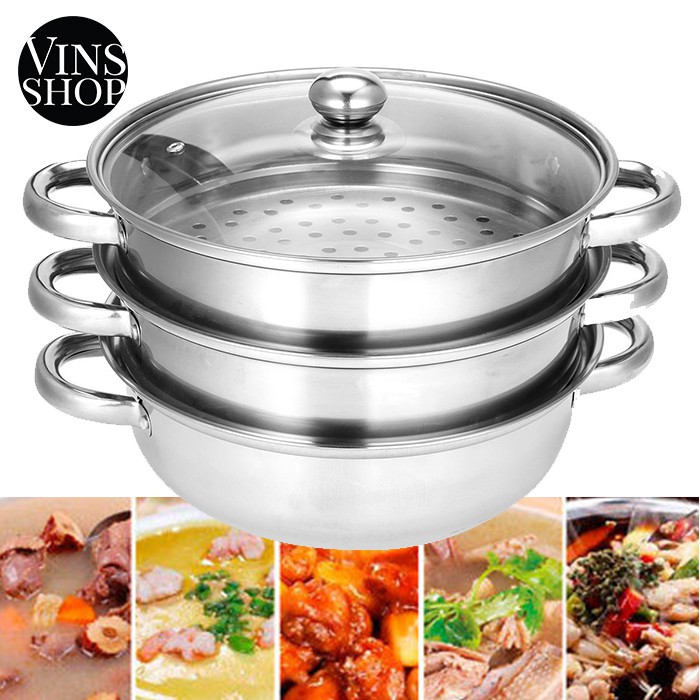 VINS Multi 3 Tiers Large Cooking Pot Steam Braise Soup Pao Dimsum Steamboat Steamer Stainless Steel Periuk Masak Kukus