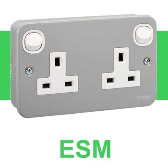 Schneider Electric ESM 13A Twin Gang Switch Socket/ Double Sockets