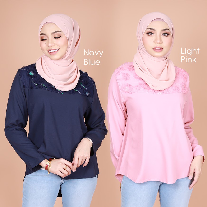 Buy Baju Muslimah Women Blouse V Neck Top Front Flower Lace High Collar High Low Cutting Crepe Ready Stock Ki265 Seetracker Malaysia