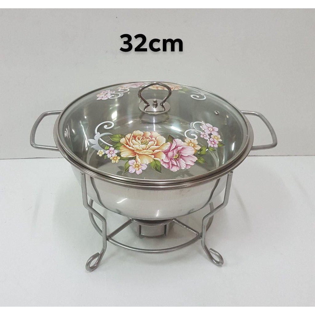 CLEAR STOCK S/STEEL ROUND CHAFING DISH W/GLASS COVER