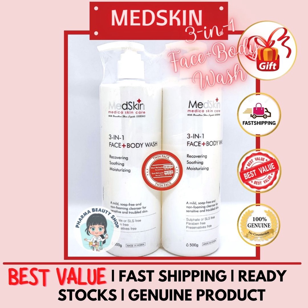 [FREE GIFT] Medskin 3 in 1 Face + Body Wash Value Pack (500g + 150g or