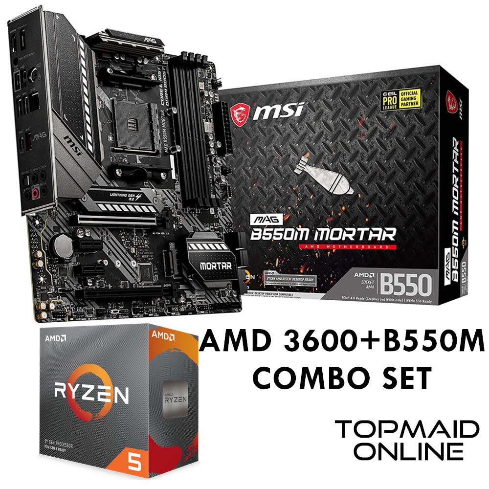 MSI MAG B550M MORTAR AMD AM4 MICRO ATX MOTHERBOARD + RYZEN 5 3600 AMD
