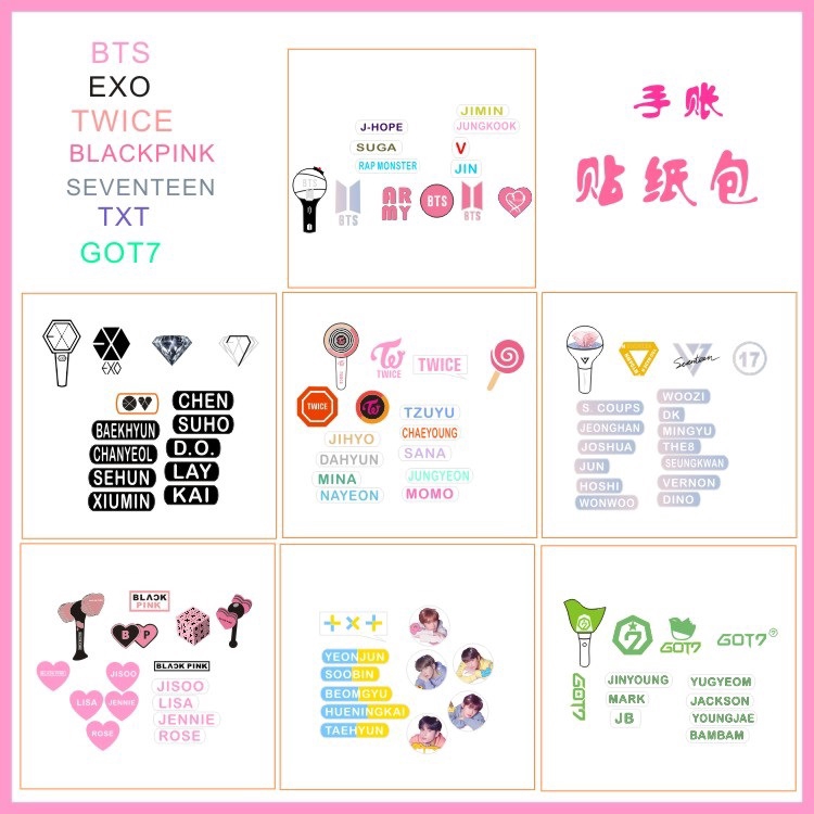 New Cute Kpop Bts Exo Twice Blackpink Seventeen Got7 Txt Sticker Notebook Diary Name Mobile Phone Sticker Diy Shopee Malaysia