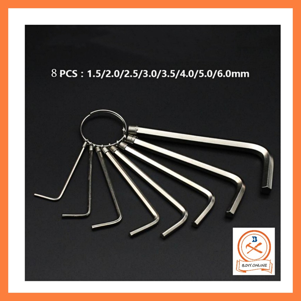 10PC Hex Allen Alan Key Set Hexagon Wrench on Ring 1.5,2,2.5,3,3.5,4,5,6,8,10mm 