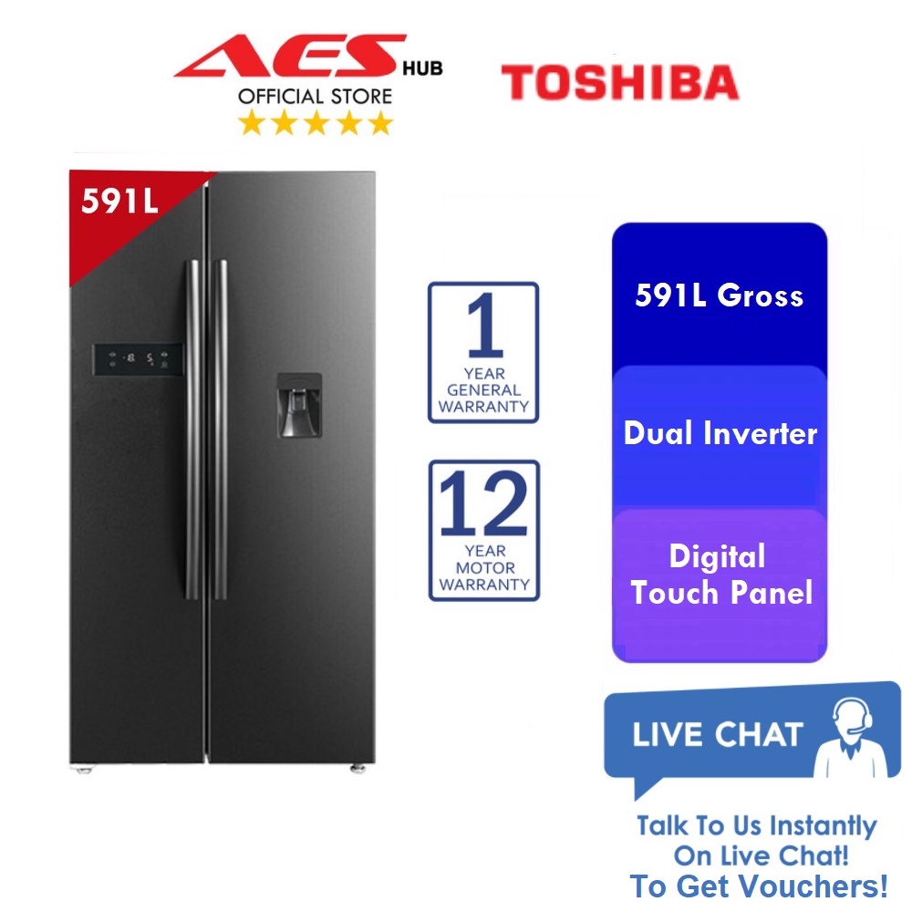 Toshiba 591l Gross Refrigerator Inverter 2 Door Fridge Side By Side Peti Sejuk Peti Ais 2 Pintu Gr Rs682we Pmy 冰箱