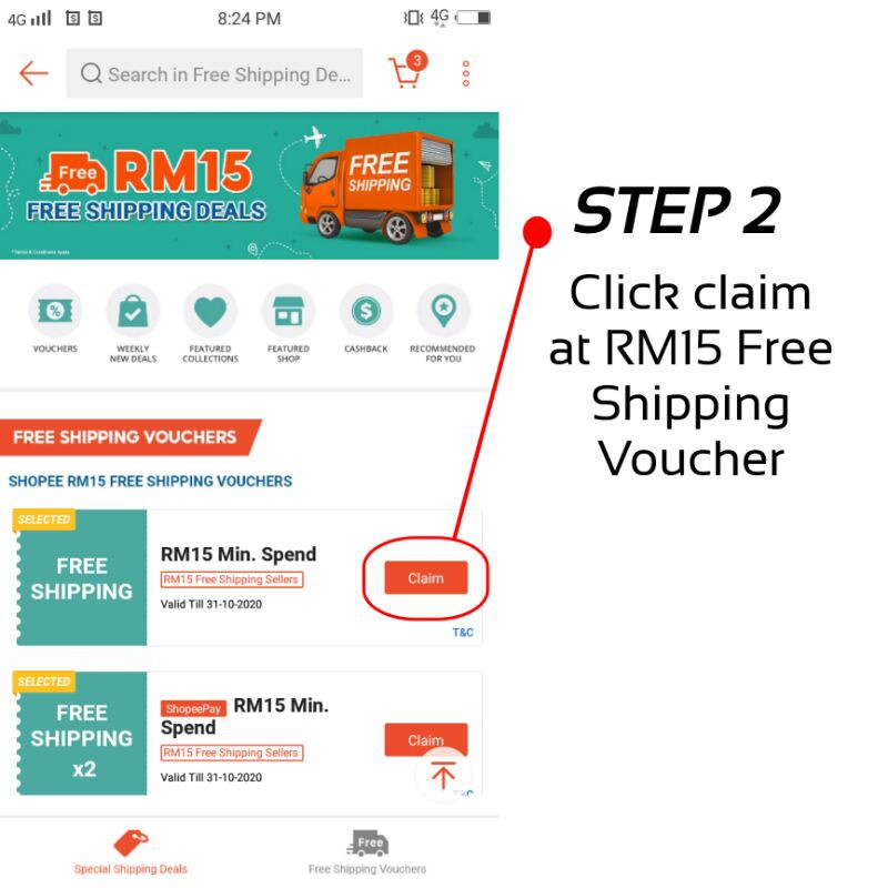 Tutorial How To Apply Rm15 Free Shipping Voucher Shopee Malaysia