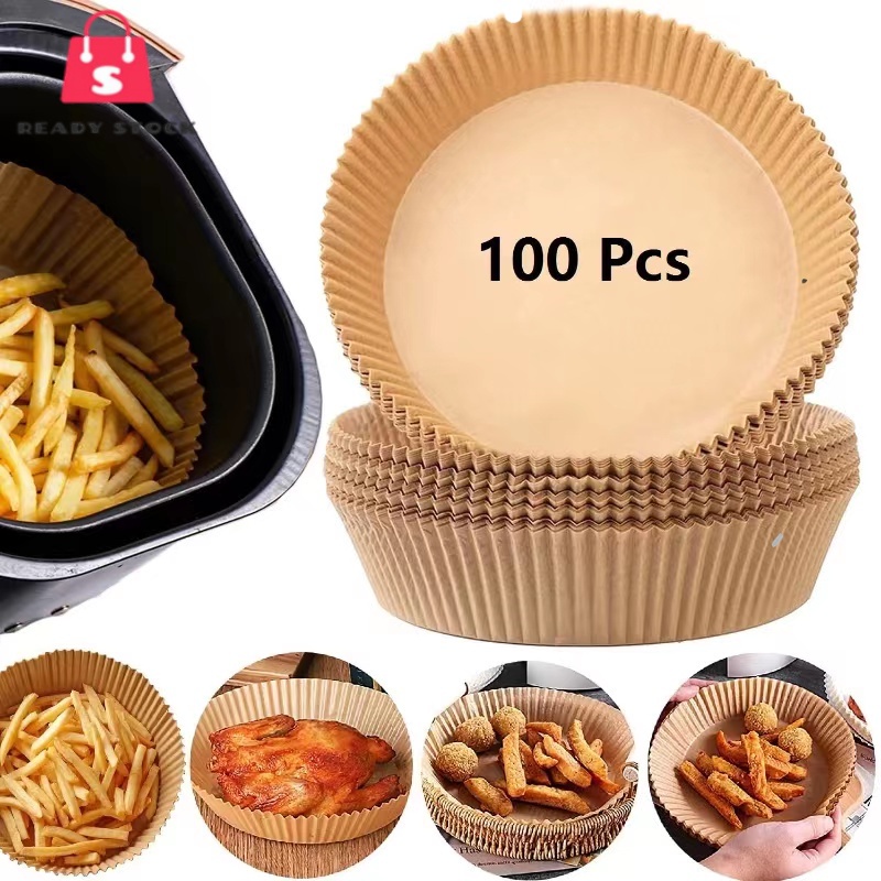 RSS_ 100pcs 20cm Air Fryer Disposable Baking Papers Non-Stick Steamer Round Parchment Paper Liners Kitchen Accessories