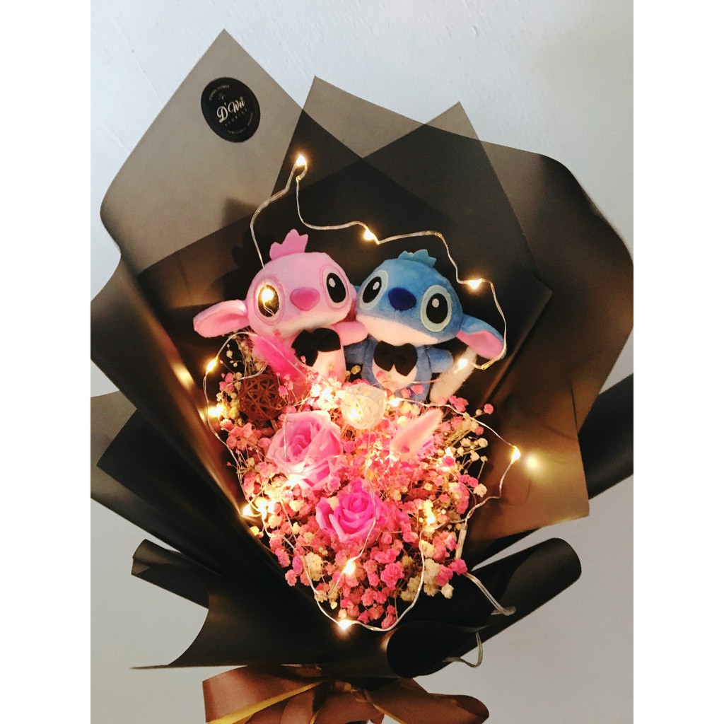 Valentine Baby Breath Flower Led Stitch Bouquet Customized 毕业 满天星花束 永生花 玫瑰 Shopee Malaysia