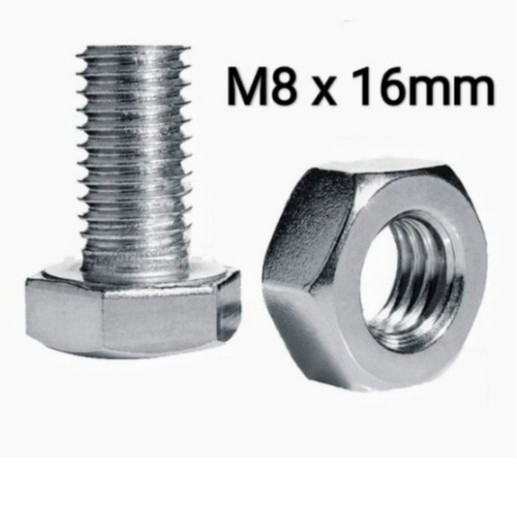 Skru Rak Besi Lubang (M8 x 16mm) / Hexagon Screw Bolts and Nuts for