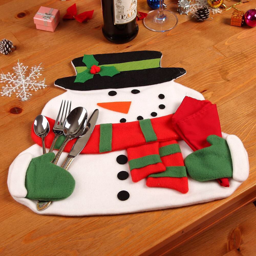 Merry Christmas Table Decoration Snowman Placemats Mat Pads Dinner
