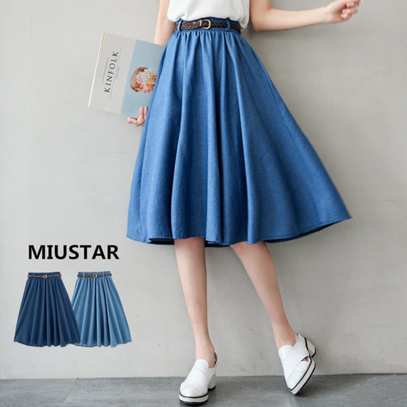 a line knee length denim skirt