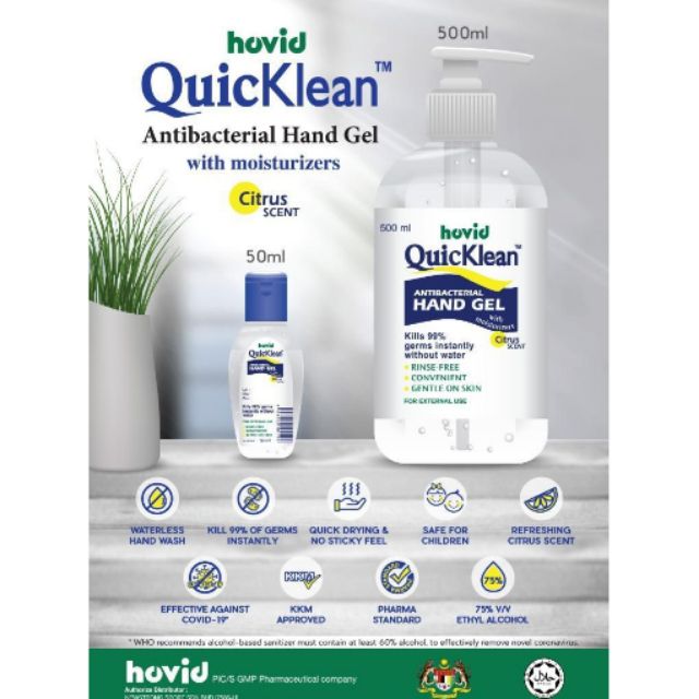 Hovid QuicKlean Hand Sanitizer Gel (500ML) | Shopee Malaysia