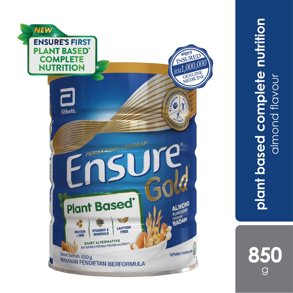 Abbott Ensure Gold Plant Based Almond Flavored 850g (Vegetarian Lactose
