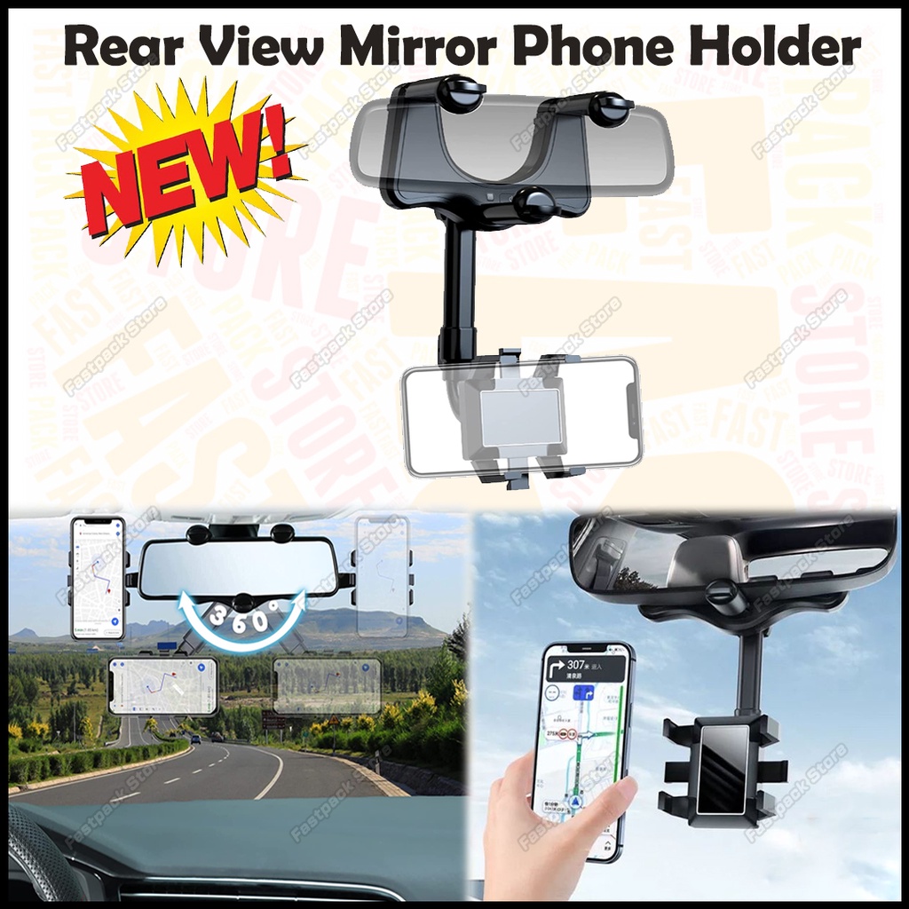 NEW Fon Adjustable DIY Car Rear View Mirror Phone Holder Pemegang ...