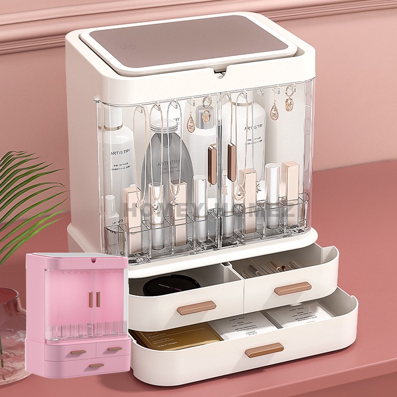 Portable Makeup Storage LED Mirror Makeup Organiser Organizer Ins Style Korean Style Jewellery Lipstick Holder