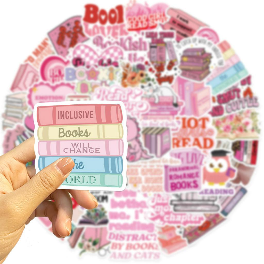 50 Pcs Pink Bookish Graffiti Stickers Suitable for Phone Cases, Laptops, Helmets, and Desktop Decoration. 50 Pcs Stiker Graffiti Buku Berwarna Merah Jambu Sesuai untuk Pen Cases, Komputer Riba, Topi Keledar, Stiker Hiasan Meja