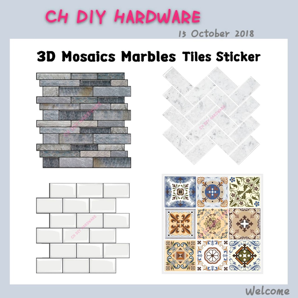 3D Wall Stickers For Kitchen Wall Tiles Bathroom Wall Tiles Large 12 Inch X  12 Inch 1Pc, Self Adhesive Vinyl 3D (Ch1001) | Shopee Malaysia