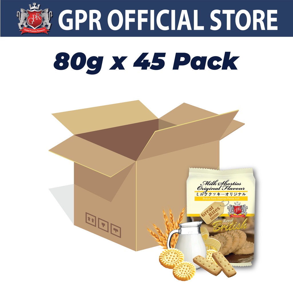 【Carton Deal】GPR Milk Shorties Original 80g x 45 packs Shortbread Cookies Soft & Crunchy Foil 006Ctn