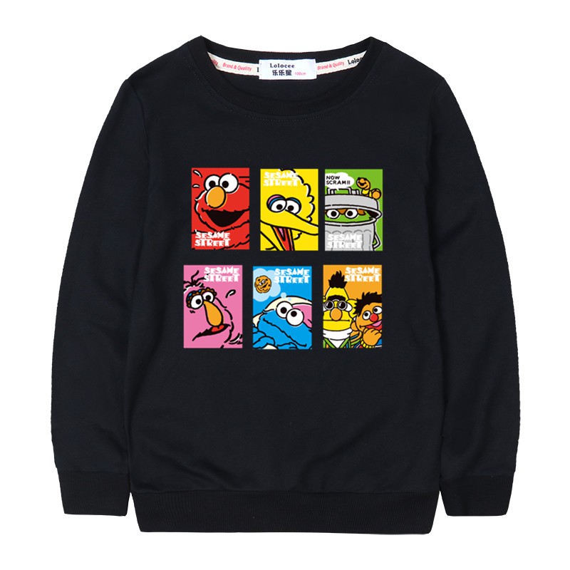 Sesame Street Oscar Elmo Cookie Monster Big Bird The Group Face Kids Sweatshirt Shopee Malaysia - elmo pants roblox