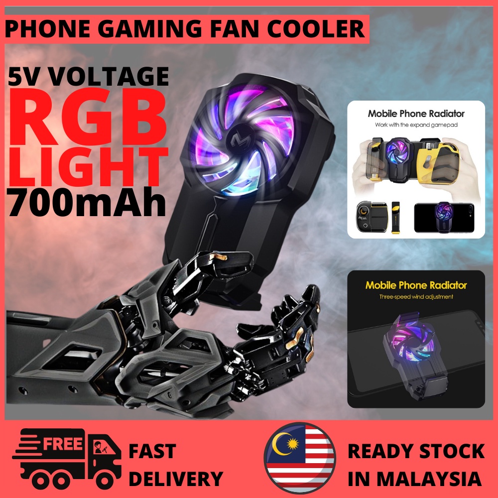 READY STOCK YIDOO Phone RGB Light Gaming Fan Clip Cooler Mobile Phone Cooler Cooling Gamepad Bracket Holder PL-05 A