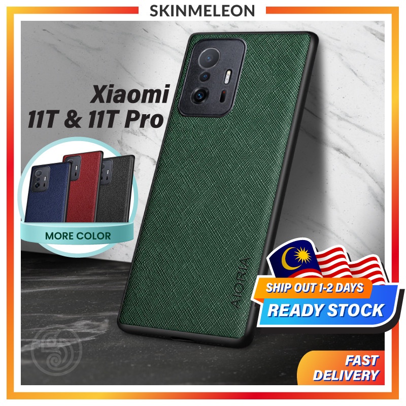 SKINMELEON Xiaomi 11T Case / Xiaomi 11T PRO Case Cross Pattern PU Leather Camera Protection Cover TPU Phone Casing